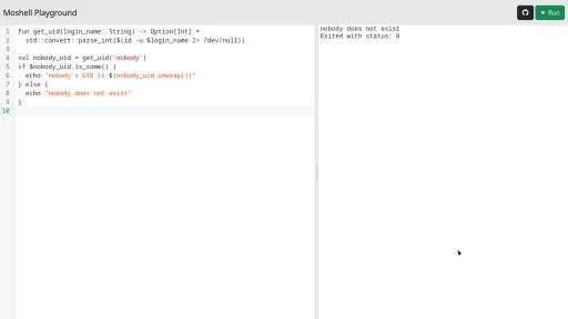 Online code editor and executor for the Moshell programming language