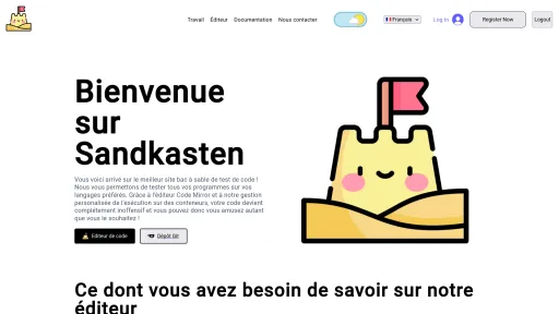 Homepage of a website with a code editor