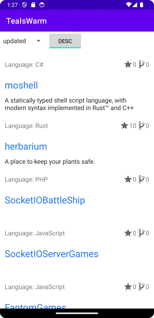 List of active Git repositories in the TeaIsWarm Android application